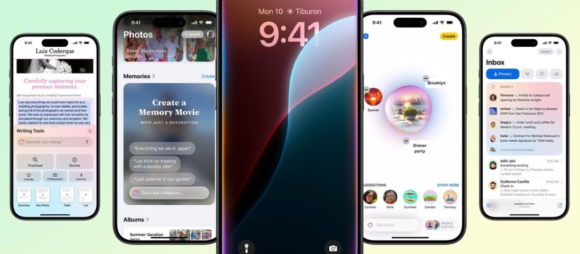 iPhones showing Apple Intelligence features