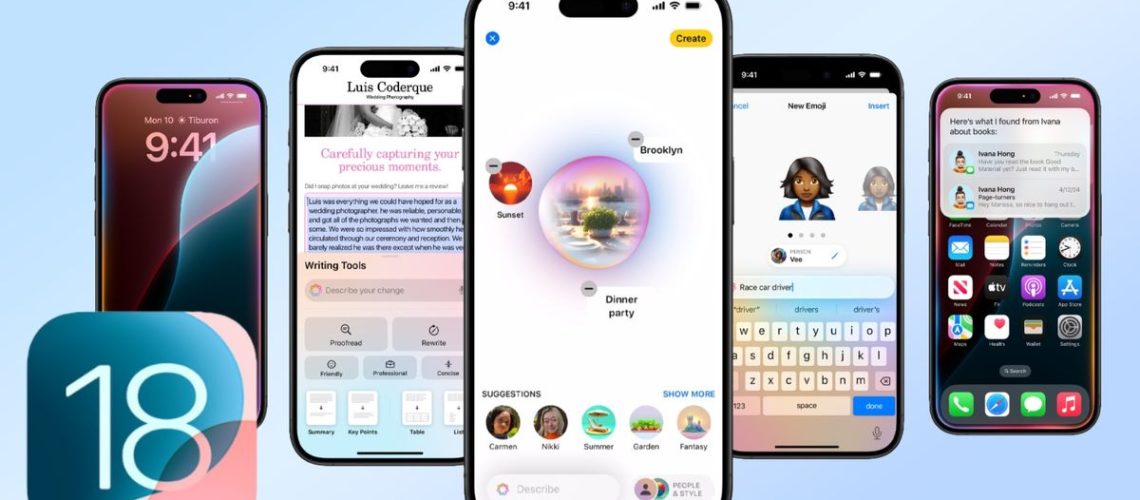 Multiple iphones with different features from iOS 18 Apple Intelligence featured