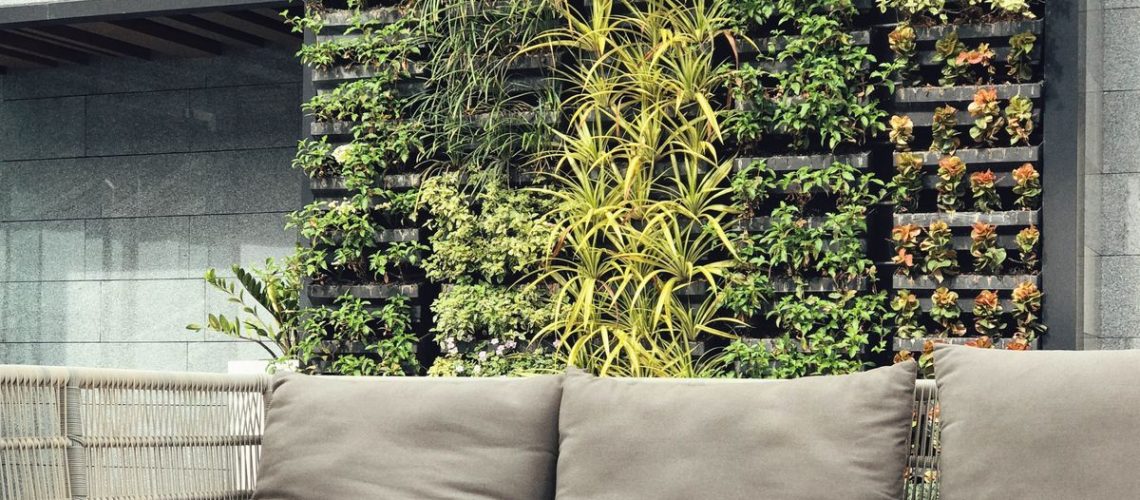 Row of blue wagon planters