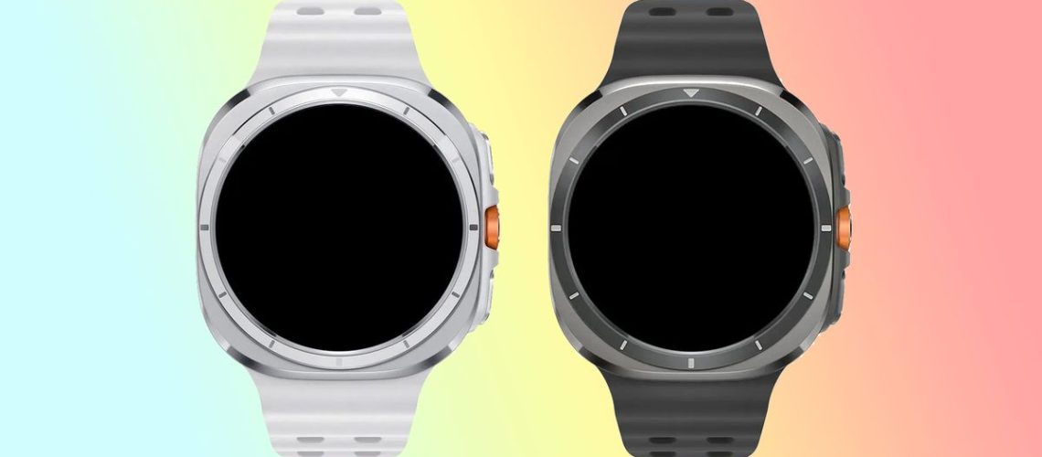 Samsung Galaxy Watch Ultra design renders showing a square case with a round face.