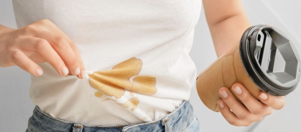 Coffee stain on a white T-shirt