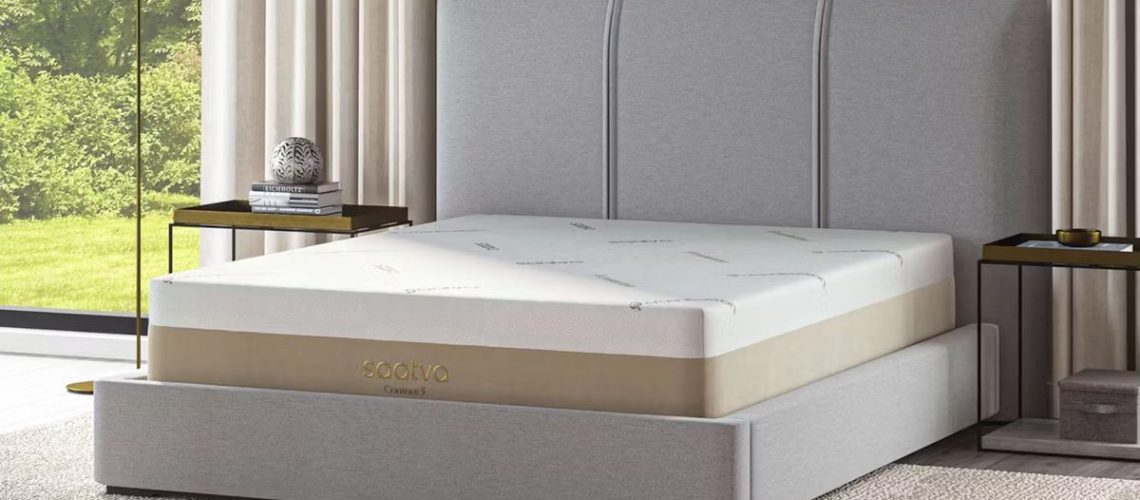 The new Saatva Contour5 Mattress in a modern, well-lit bedroom