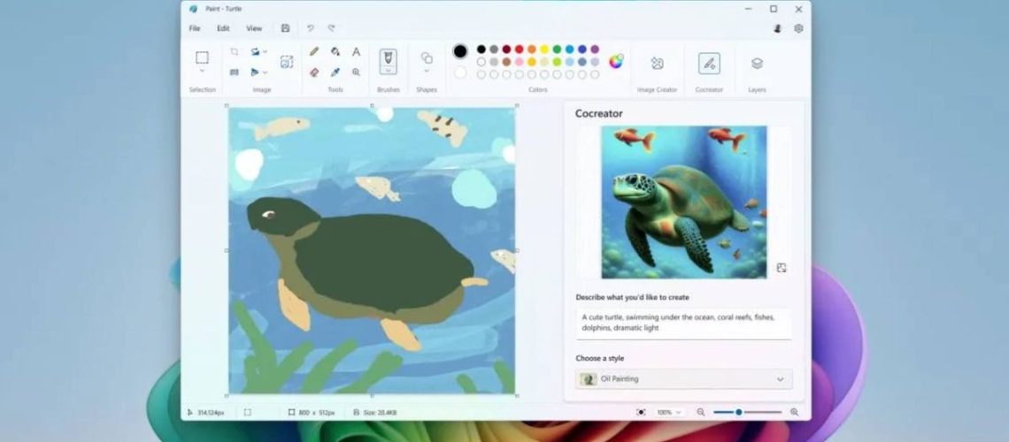 Screenshot of Microsoft Cocreator with turtle sketched in paint