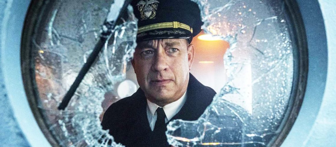 Tom Hanks staring through a broken window in