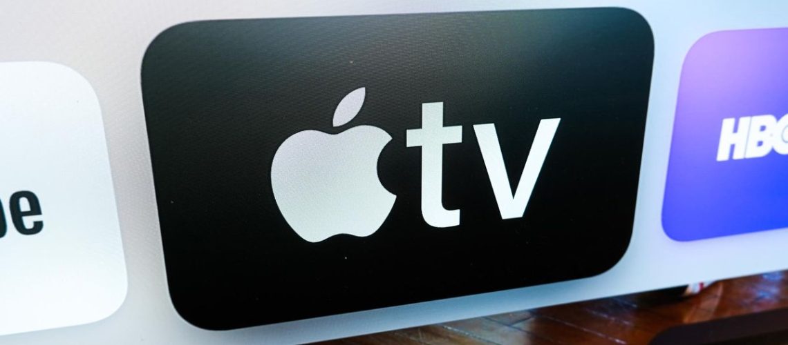 The Apple TV app button on the Apple TV home screen, on a TV screen