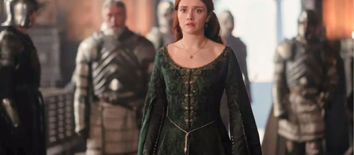 Alicent (Olivia Cooke) stands in the Red Keep in