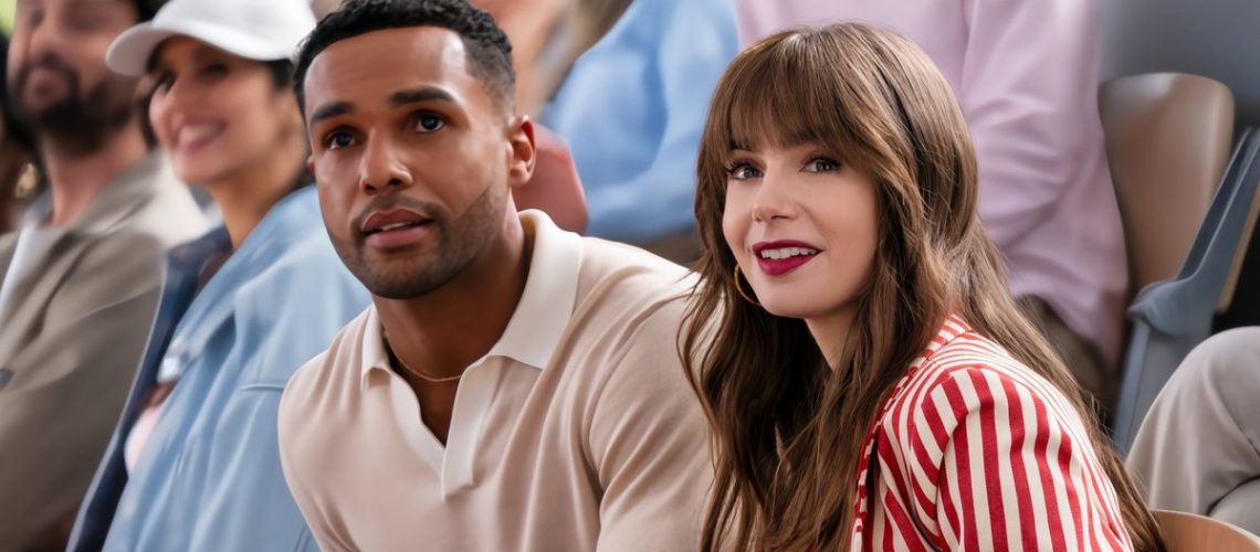 (L to R) Lucien Laviscount as Alfie, Lily Collins as Emily in Emily in Paris season 4