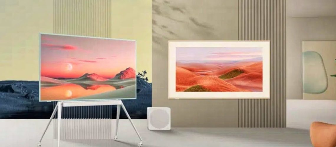 TCL Nxtframe on stand in living room