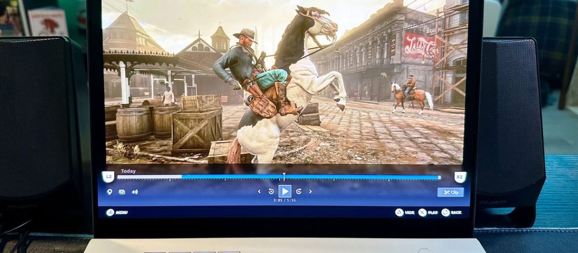 Steam Game Recording on a white laptip editing footage of Red Dead Redemption 2