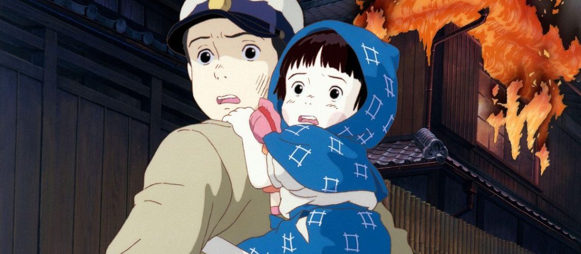 Seita carrying his sister Setsuko in a scene from "Grave of the Fireflies"