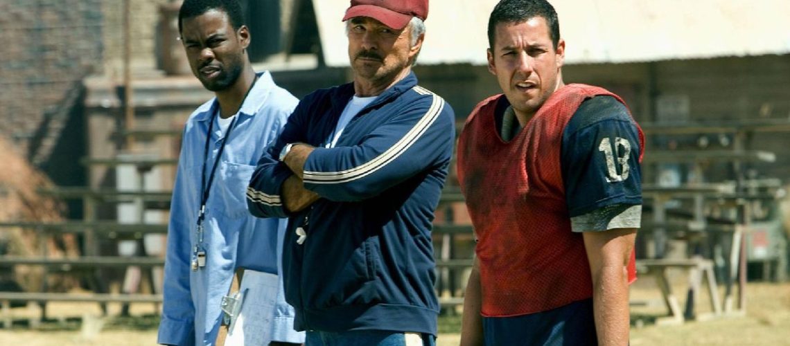 (L-R) Chris Rock as James Farrell, Burt Reynolds as Nate Scarborough and Adam Sandler as Paul Crewe in "The Longest Yard"