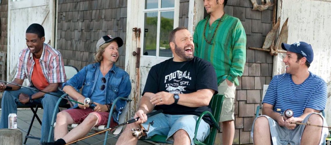 (L-R) Chris Rock, David Spade, Kevin James, Rob Schneider and Adam Sandler in "Grown Ups" (2010).