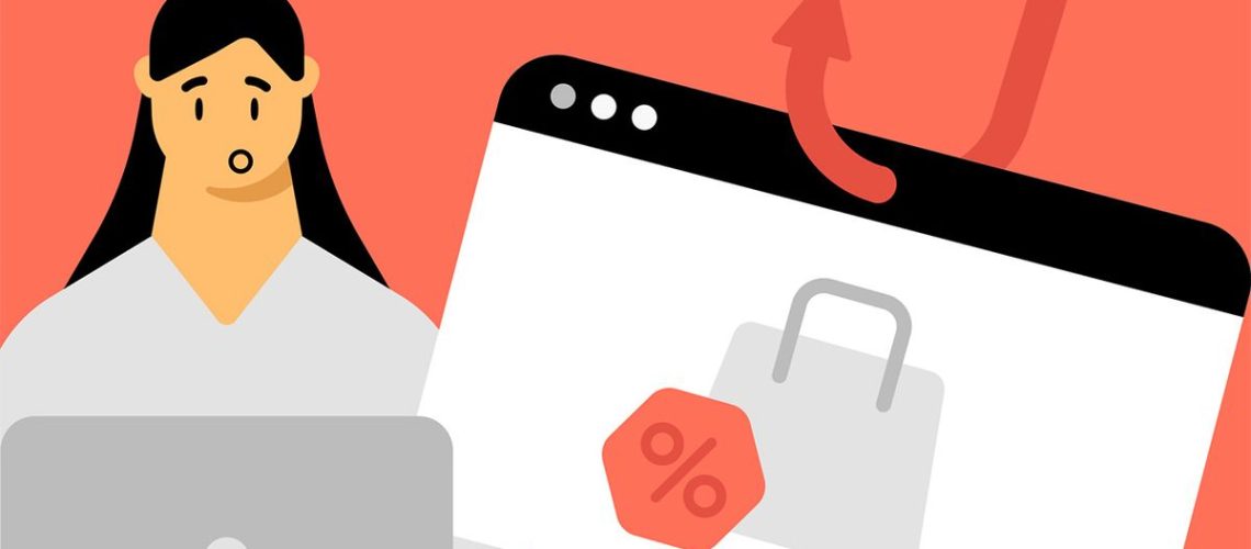 Cartoon image of person falling victim to phishing scam