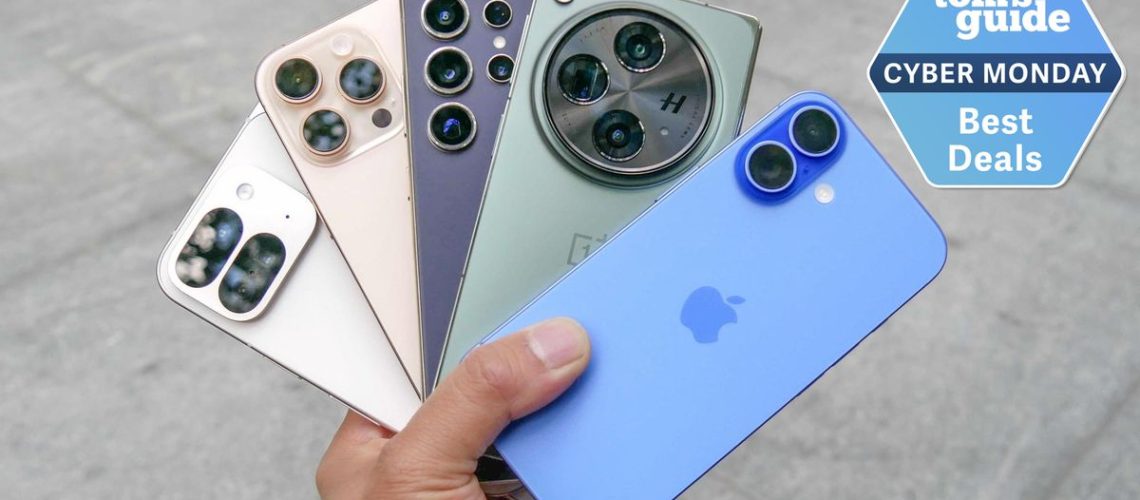 iphone 16, oneplus 12, galkaxy s24 ultra, iphone 16 pro and pixel 9 pro fold all together with a cyber monday deal tag