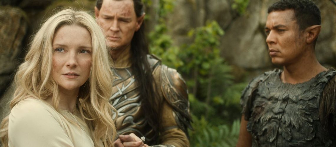 L-R: Galadriel (Morfydd Clark), High King Gil-galad (Benjamin Walker), and Arondir (Ismael Cruz Córdova) in "The Lord of the Rings: The Rings of Power" season 2