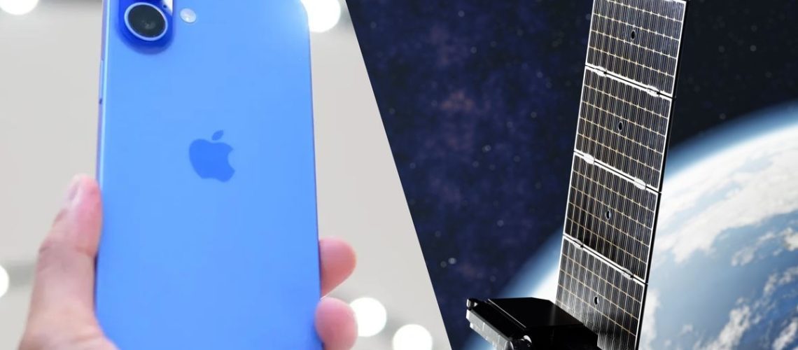 iPhone 16 next to Starlink satellite