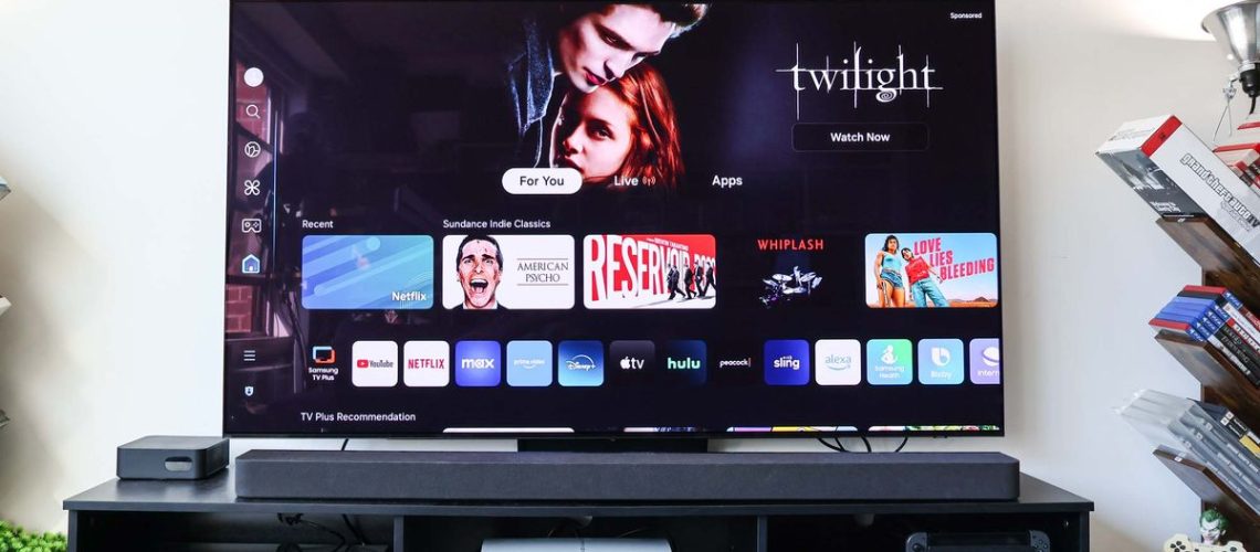 Samsung S90D OLED TV on table in living room