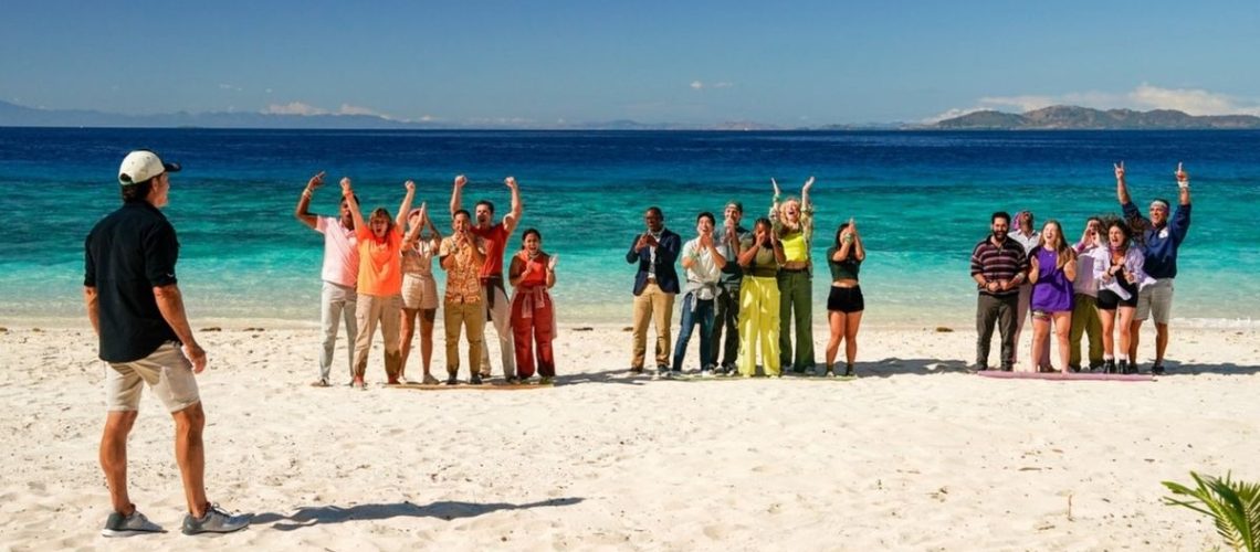 Host Jeff Probst greets the latest castaways in "Survivor" season 48