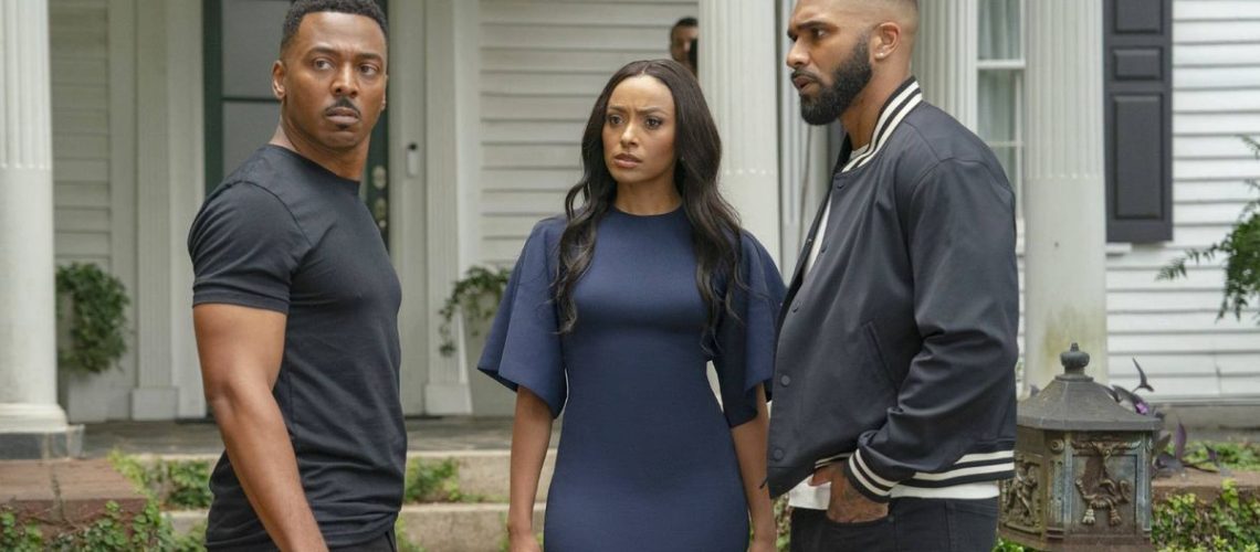RonReaco Lee, Kat Graham and Tyler Lepley in Tyler Perry's "Duplicity" on Prime Video