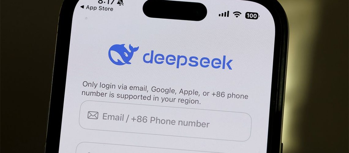 DeepSeek login in page displayed on smartphone