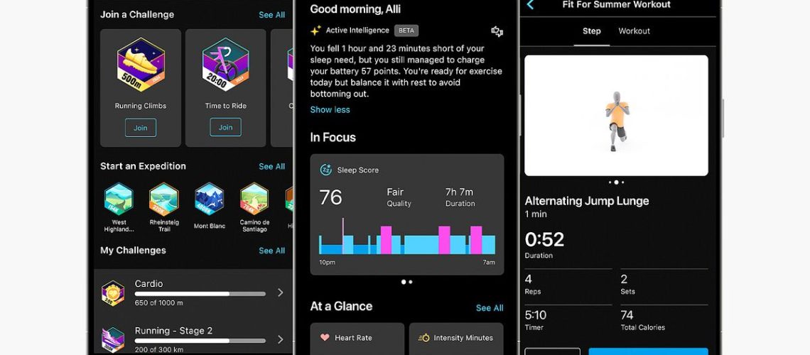 Screenshots of the new Garmin Connect+ premium features