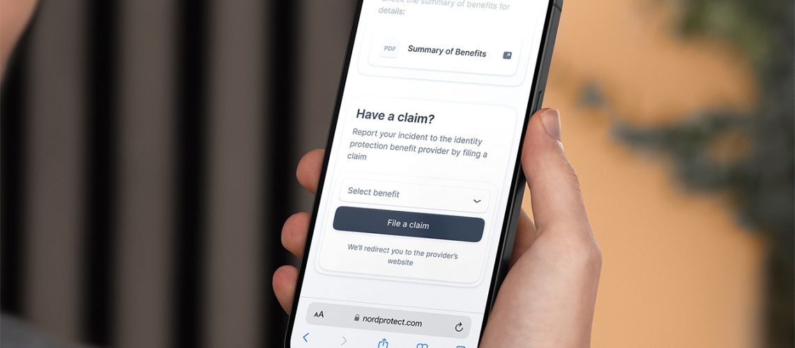 NordProtect "file a claim" feature being used on smartphone