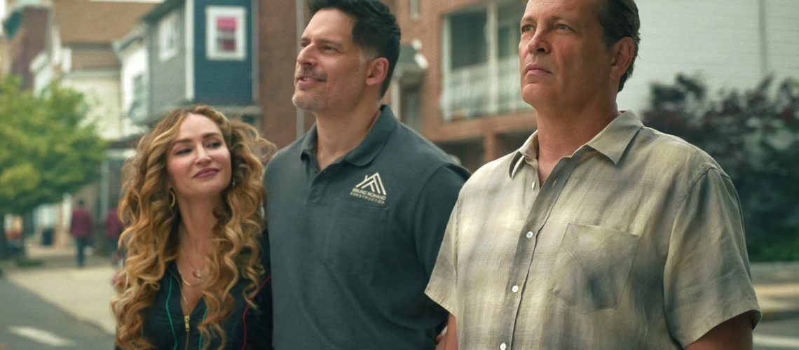 (L-R) Drea de Matteo as Stella, Joe Manganiello as Bruno and Vince Vaughn as Joe Scaravella in "Nonnas."