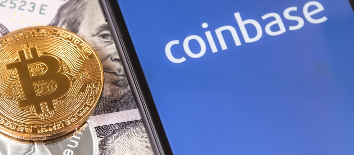 Coinbase logo on the screen.