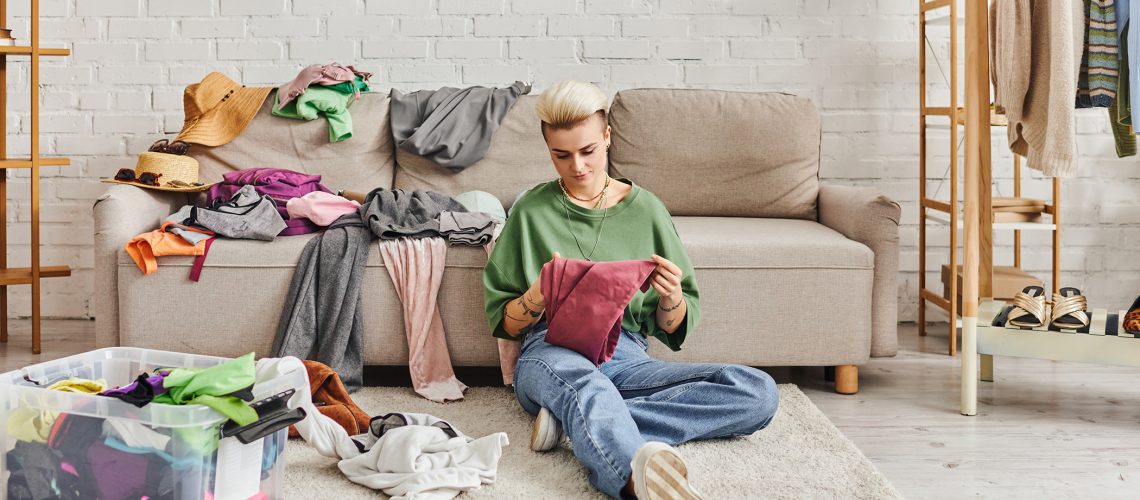 Decluttering clothes on the floor