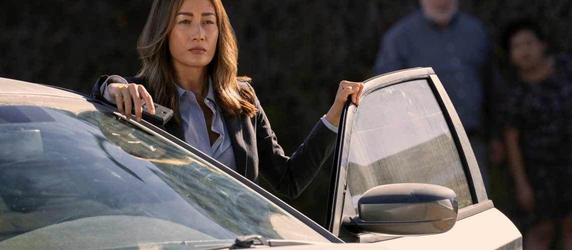 Renée Ballard (Maggie Q) steps out of a car in a scene from Prime Video's new "Bosch" spinoff, "Ballard"