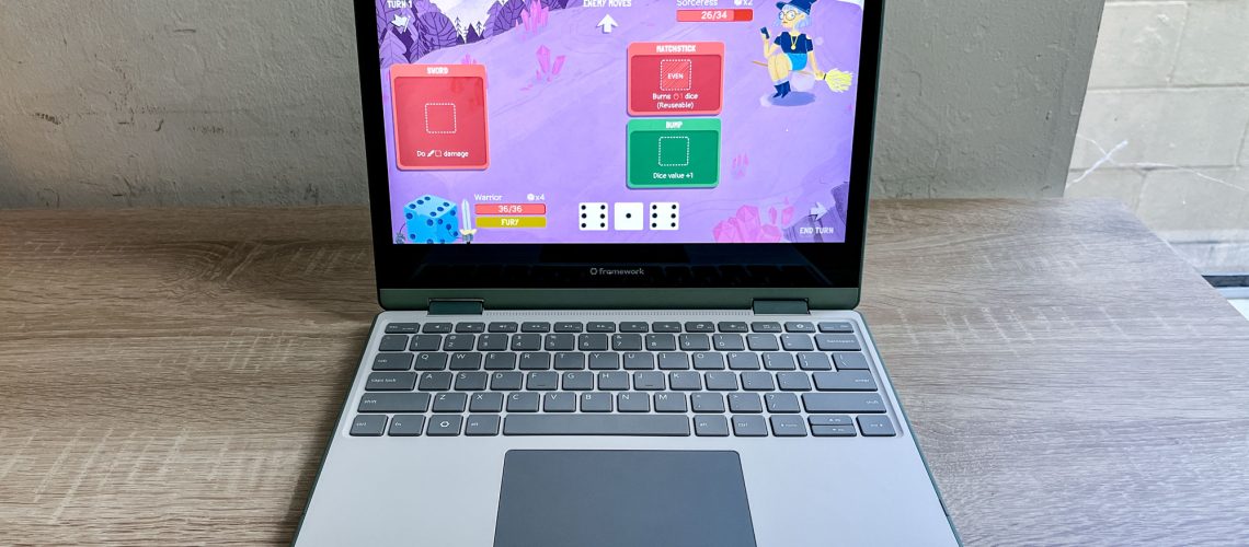 Framework Laptop 12 review unit on a desk