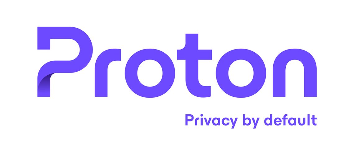 Proton privacy by default logo in purple text on white background