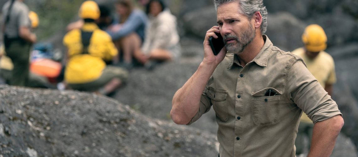 Kyle Turner (Eric Bana) on the phone in a scene from Netflix's "Untamed"
