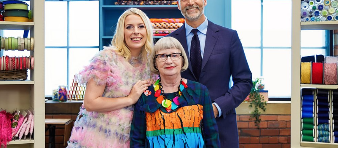 Host Sarah Pascoe returns to "The Great British Sewing Bee" with judges Patrick Grant and Esme Young
