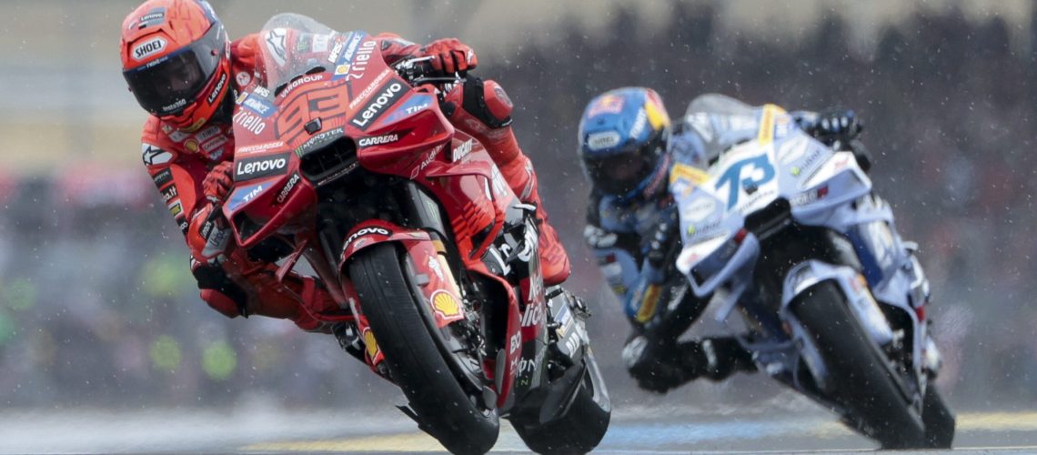 Marc Marquez of Spain and Ducati Lenovo Team, Alex Marquez of Spain and BK8 Gresini Racing MotoGP during the 2025 MotoGP Michelin Grand Prix of France