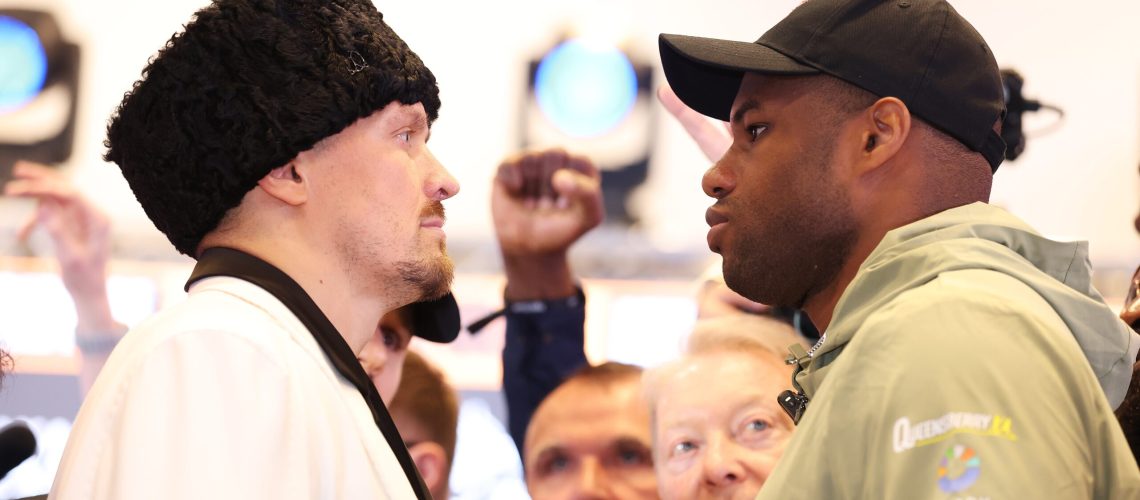 Oleksandr Usyk and Daniel Dubois face off in the press conference for their second fight.