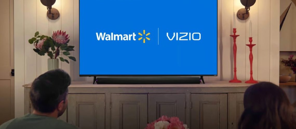 Walmart Vizio on screen on TV in living room