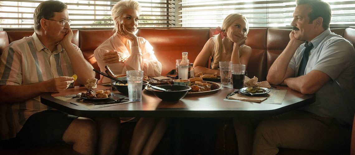 Jeremy Swift, Hannah Waddingham, Juno Temple, and Jason Sudeikis in "Ted Lasso" season 4 first image