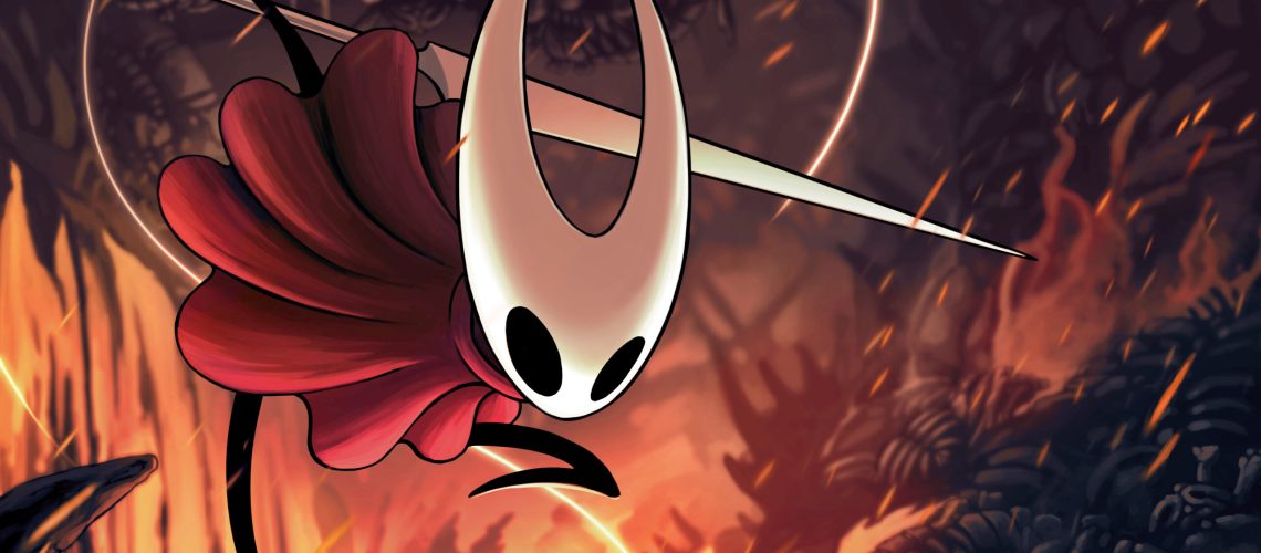 Promotional art for Team Cherry's Hollow Knight: Silksong featuring protagonist, Hornet in her red cloak