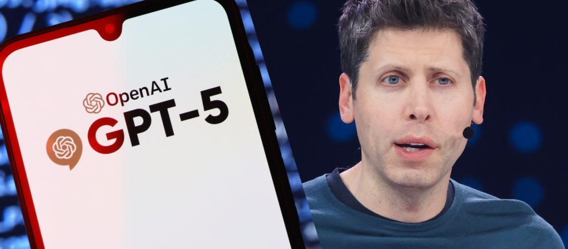 A phone with GPT-5 on it and Sam Altman to the side