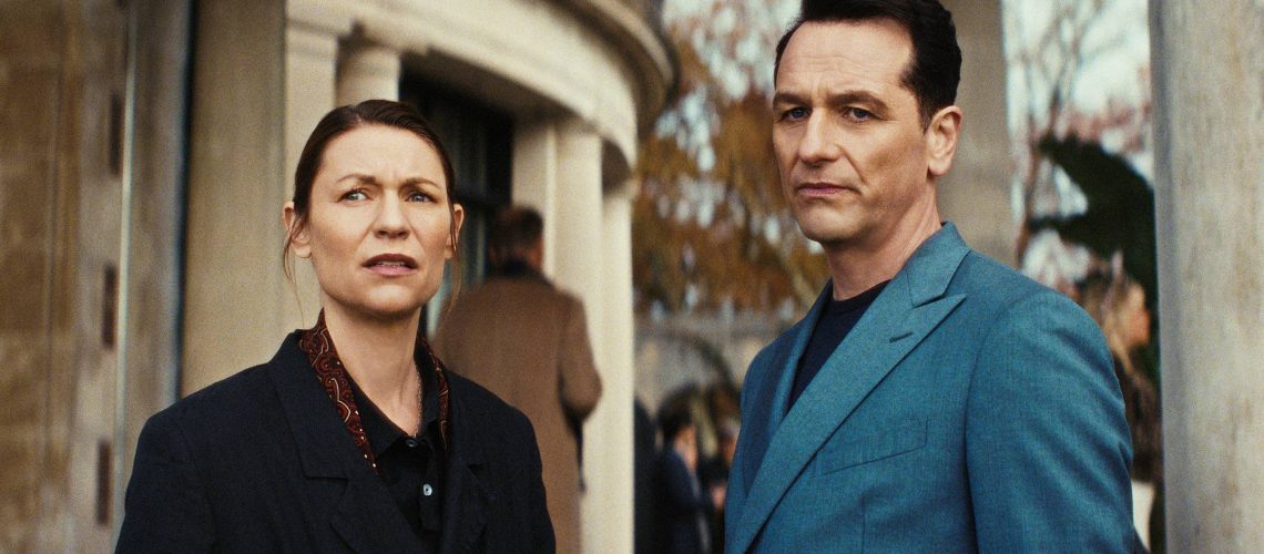 Claire Danes as Aggie Wiggs and Matthew Rhys as Nile Jarvis in "The Beast in Me" on Netflix