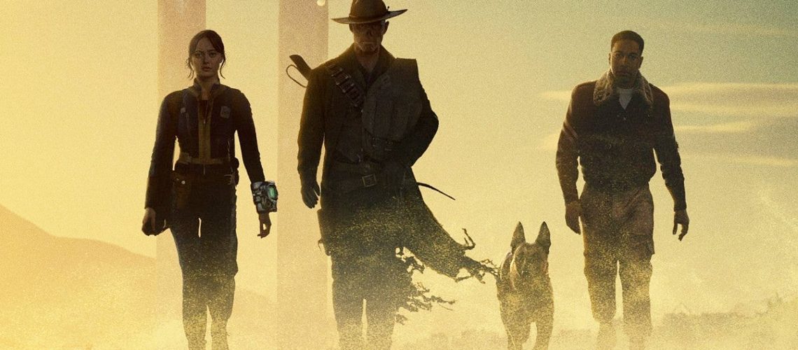 Ella Purnell as Lucy, Walton Goggins as the Ghoul, and Aaron Moten as Maximus in "Fallout" season 2 poster