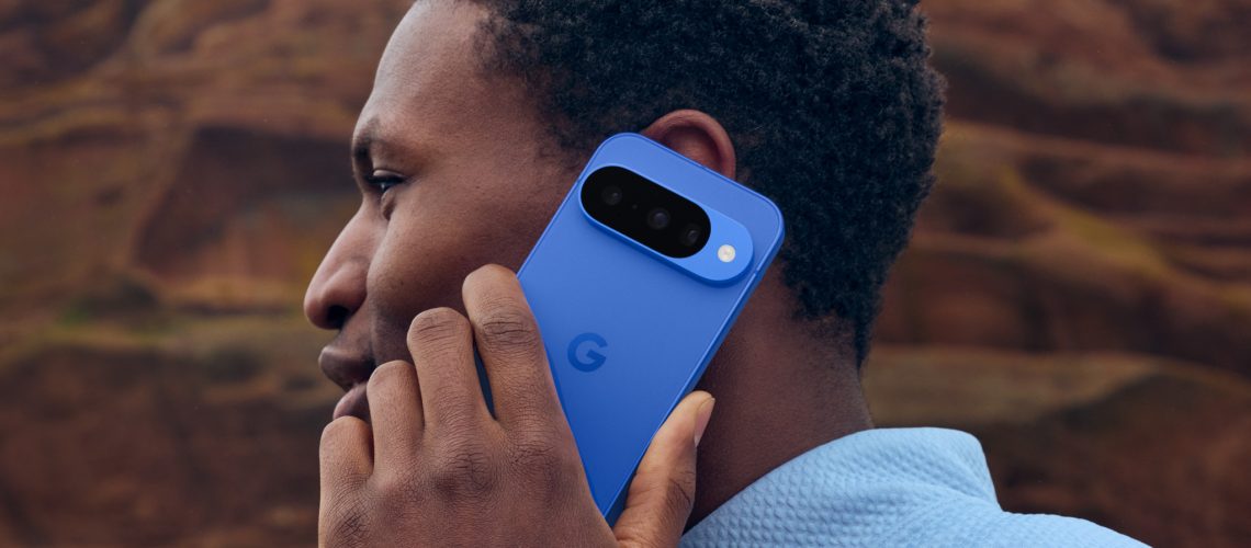 Google Pixel 10 held to user's head