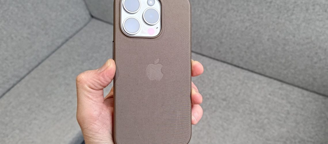 iPhone 15 Pro in a FineWoven case
