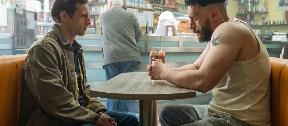 L-R: Niall (Jamie Bell) and Ruben (Richard Gadd) sit across from one another in a diner booth in a scene from "Half Man"
