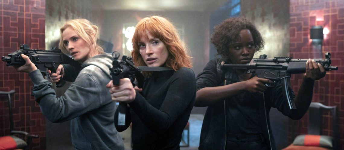 (From L to R) Diane Kruger as Marie, Jessica Chastain as Mace, and Lupita Nyong'o as Khadijah in The 355.