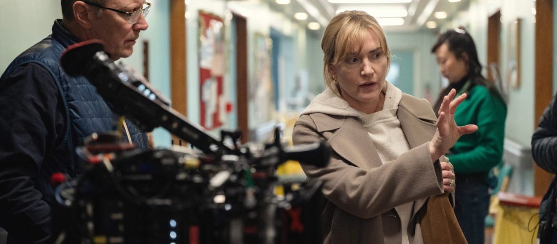 Kate Winslet directing on the set of "Goodbye June"