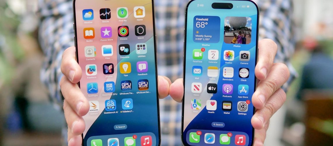 iPhone 16 Pro vs iPhone 16 Pro Max in hand showing screens