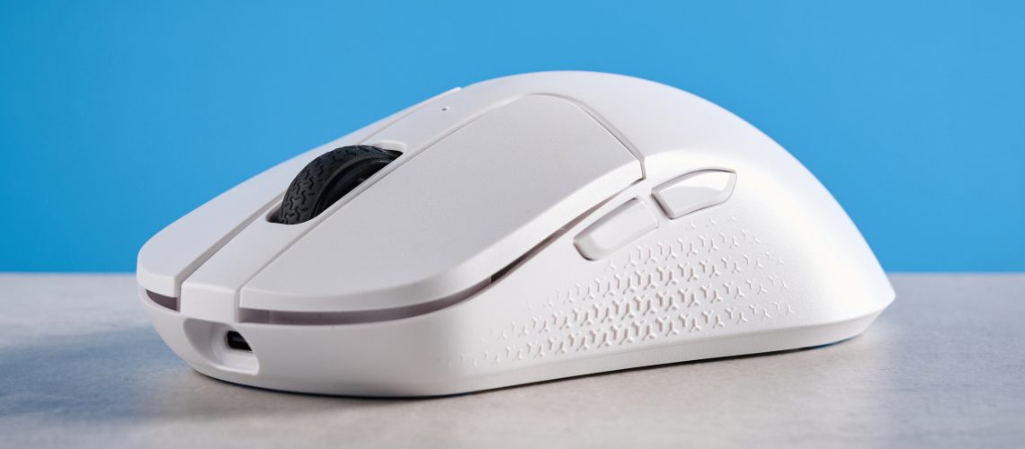 A white Keychron M3 Mini 8K gaming mouse