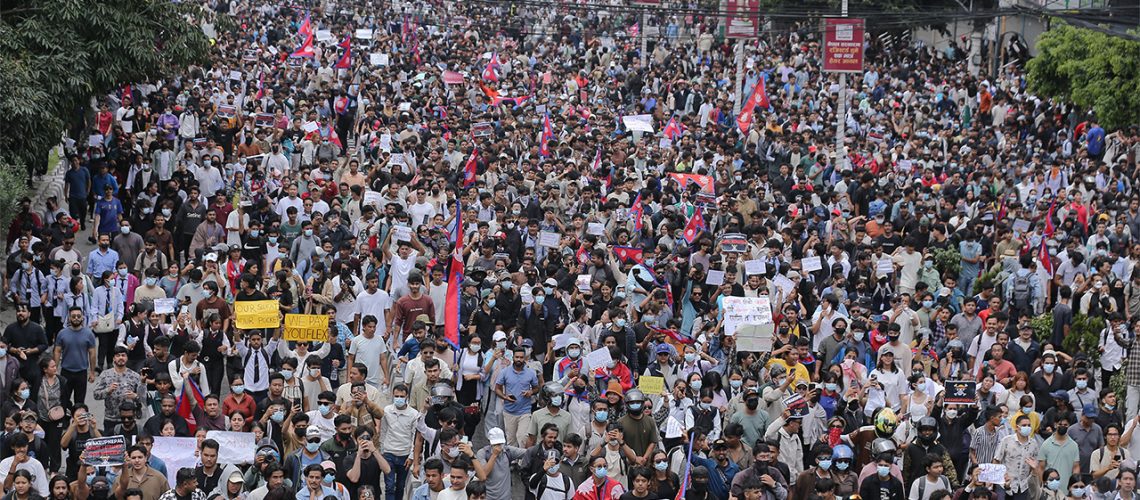 Large crowds of protestors in Nepal demonstrate against the government and its social media ban.